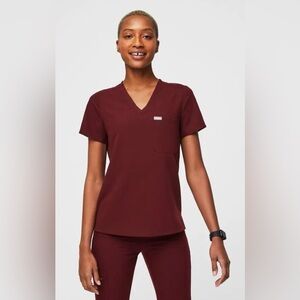 LIKE NEW, AUTHENTIC Catarina One-Pocket Burgundy Scrub Top